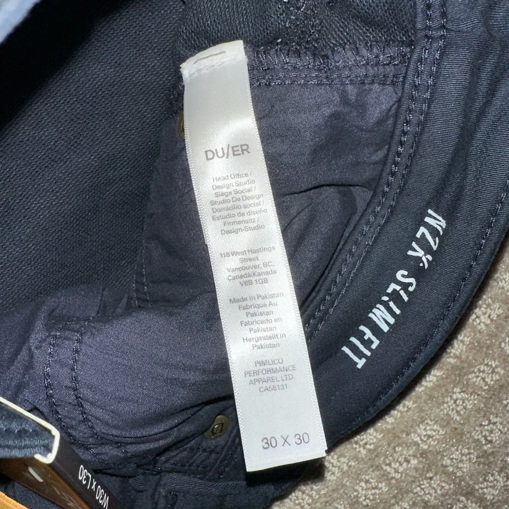 NEW Du/er Duer slim fit no sweat pants navy blue size 30x30
